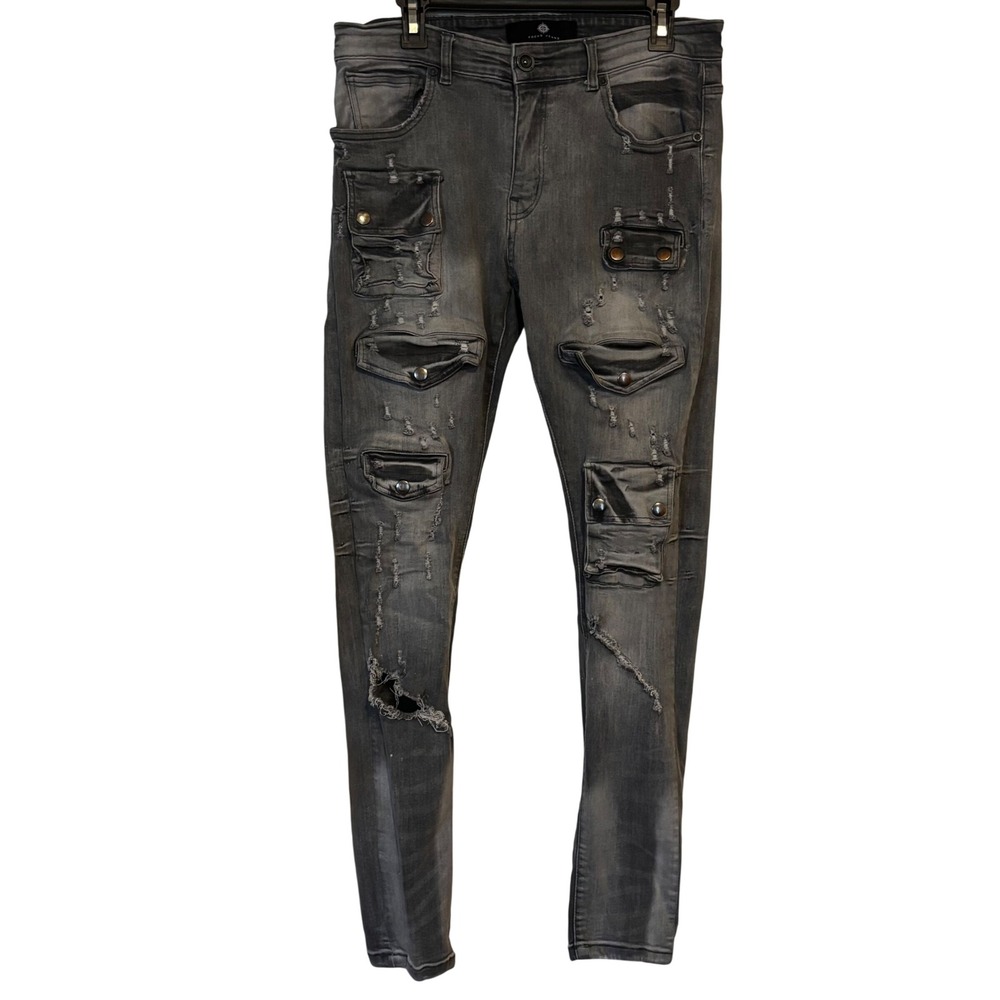 Focus‎ Jeans Men's 32W x 32L Gay Black Distressed Denim Multi Pockets